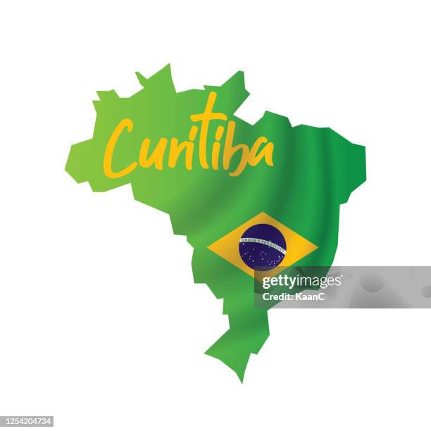 vereinfachte karte von brasilien und stadtname. füllung und strich sind nationalfarben. bestandsabbildung - curitiba stock-grafiken, -clipart, -cartoons und -symbole
