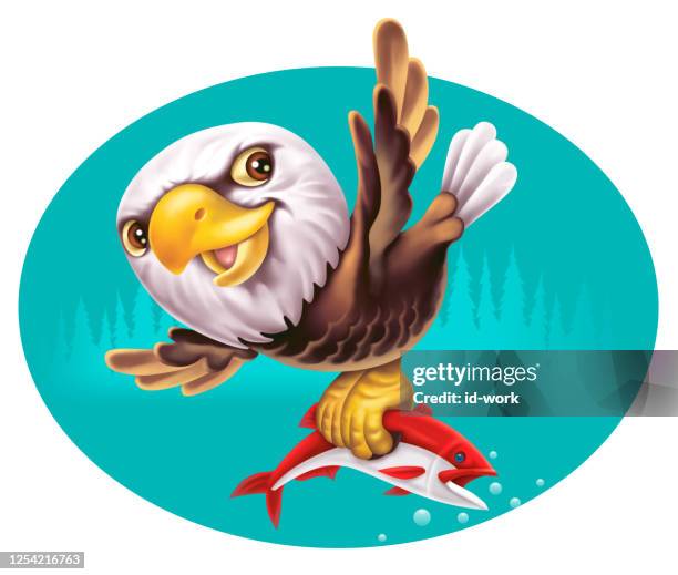 bald eagle catching fish - bald eagle wings stock illustrations