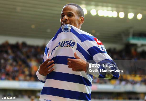 Campbell of Queens Park Rangers celebrates his goal during the Barclays Premier League match between Wolverhampton Wanderers and Queens Park Rangers...