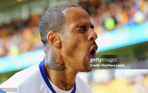 Campbell of Queens Park Rangers celebrates his goal during the Barclays Premier League match between Wolverhampton Wanderers and Queens Park Rangers...