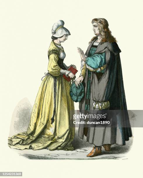 history fashion, period costumes, 16th century germany, german couple - mature adult couple stock illustrations