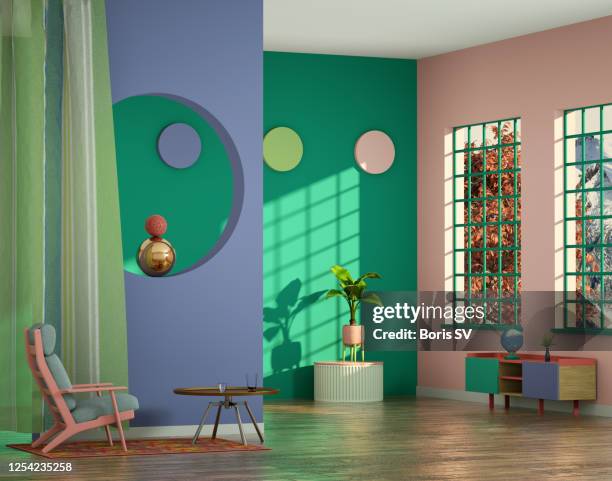 chalet in mid-century style - plastic design furniture stockfoto's en -beelden