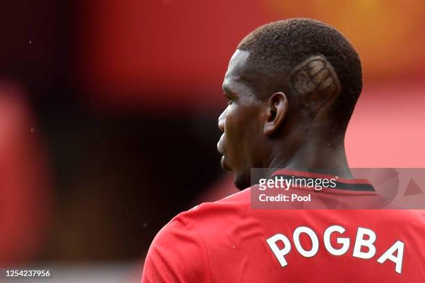 Detailed view of the haircut of Paul Pogba of Manchester United during the Premier League match between Manchester United and AFC Bournemouth at Old...