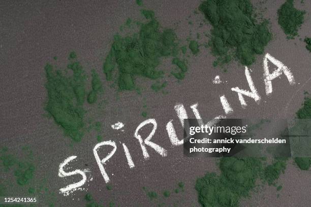 spirulina powder - spirulinabacterie stockfoto's en -beelden
