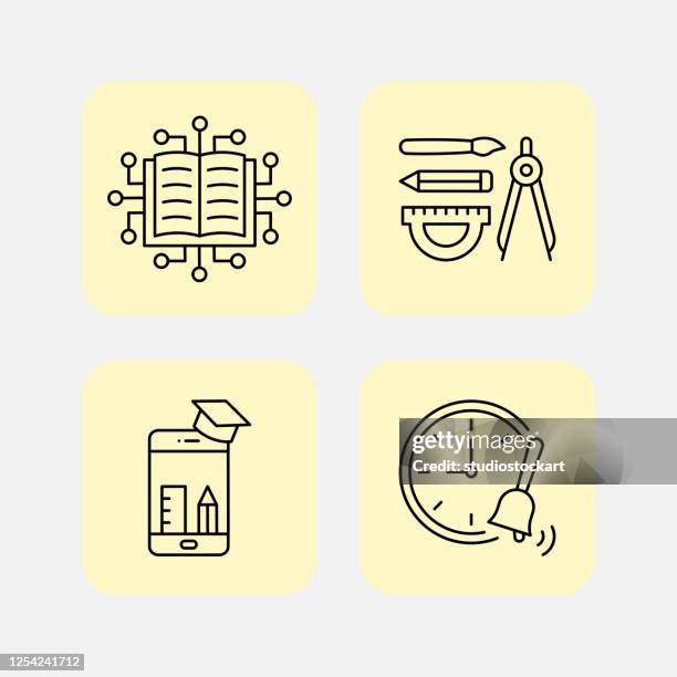 e-learning line icon set - university class covid stock illustrations