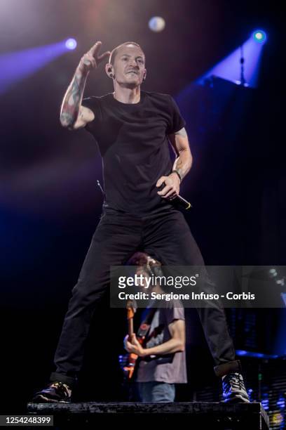 Chester Bennington of Linkin Park performs at City Sound Milano Festival on June 10, 2014 in Milan, Italy.