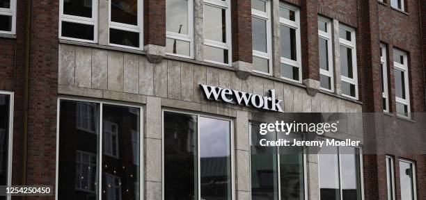 Wework sign store is seen on July 03, 2020 in Hamburg, Germany.