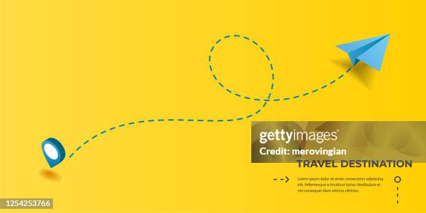 ilustraciones, imágenes clip art, dibujos animados e iconos de stock de pista de ruta de puntos con plano de papel y pasador. vuelo, vacaciones, vacaciones, viajes, viaje de negocios o turismo - vías públicas