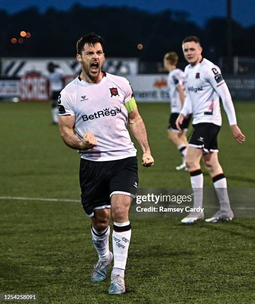 Louth , Ireland - 12 May 2023; Patrick Hoban of Dundalk celebrates after scoring his side's second goal during the SSE Airtricity Men's Premier...