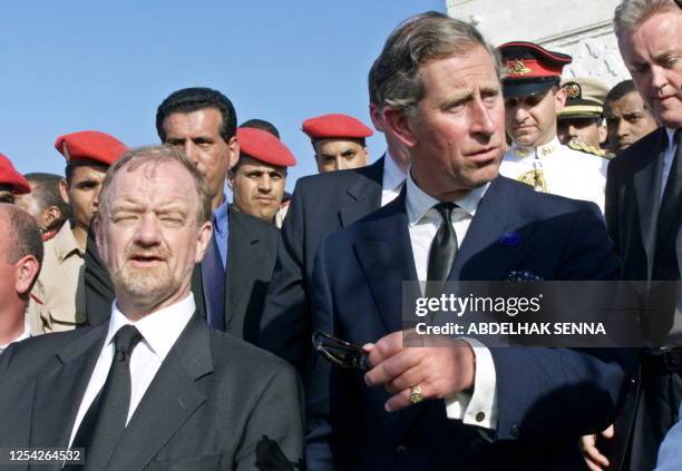 Prince Charles of Britain and British Foreign Secretary Robin Cook attend the funeral of King Hassan II of Morocco at the mausoleum where he will be...