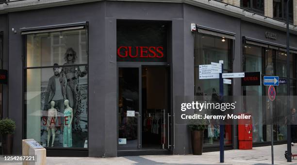Guess sign store is seen on July 03, 2020 in Hamburg, Germany.