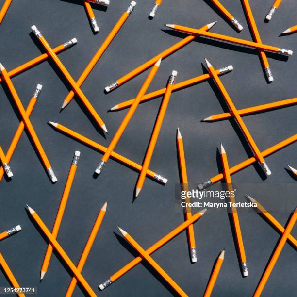 background of gray color with many simple pencils. - copy writing stock pictures, royalty-free photos & images