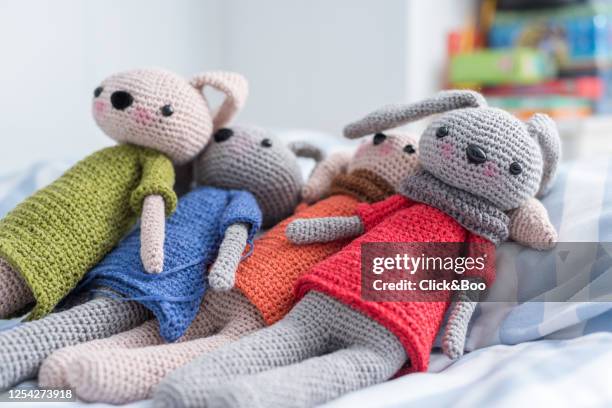 handmade crocheted dolls with scarf - crochet stock pictures, royalty-free photos & images