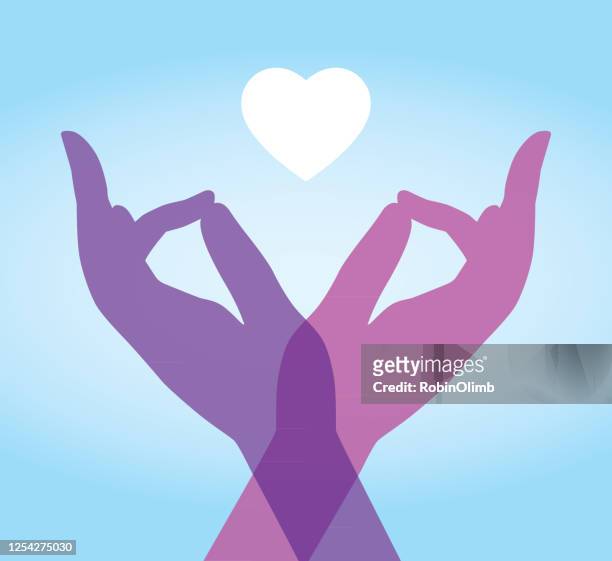 crossed meditation hands with heart - lotus position stock illustrations