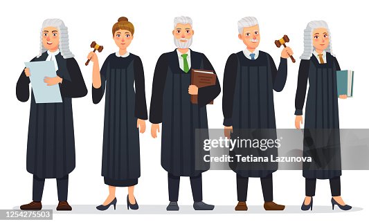 Animation Judge In Riped Robe Judges Team Law Judge In Black Robe Costume Court People And Justice ...