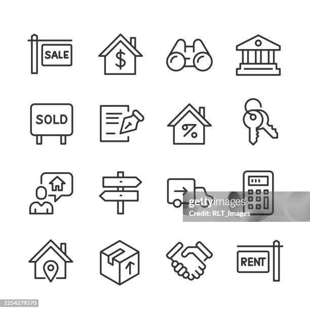 immobilien-ikonen — monoline-serie - bank stock-grafiken, -clipart, -cartoons und -symbole