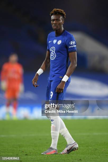 Tammy Abraham of Chelsea looks on during the Premier League match between Chelsea FC and Watford FC at Stamford Bridge on July 04, 2020 in London,...