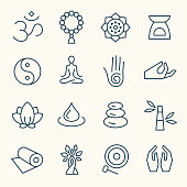 Meditation and yoga line icons