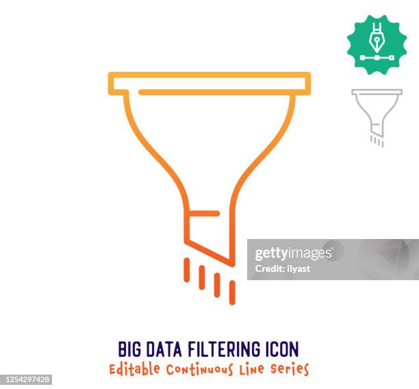 ilustrações, clipart, desenhos animados e ícones de linha de traçado editável de linha contínua de filtragem de big data - funil utensílio de cozinha