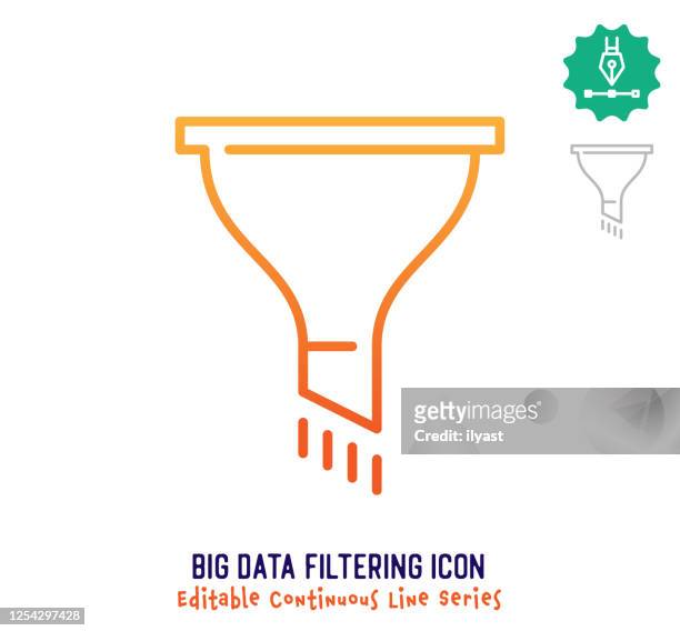 big data filtering continuous line editable stroke line - horizontal funnel stock illustrations