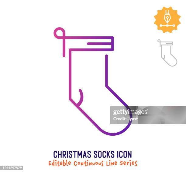 christmas socks continuous line editable stroke line - socks isolated stock illustrations