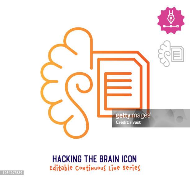hacking das gehirn kontinuierliche linie editierbarstrichlinie - künstliches neuronales netz stock-grafiken, -clipart, -cartoons und -symbole