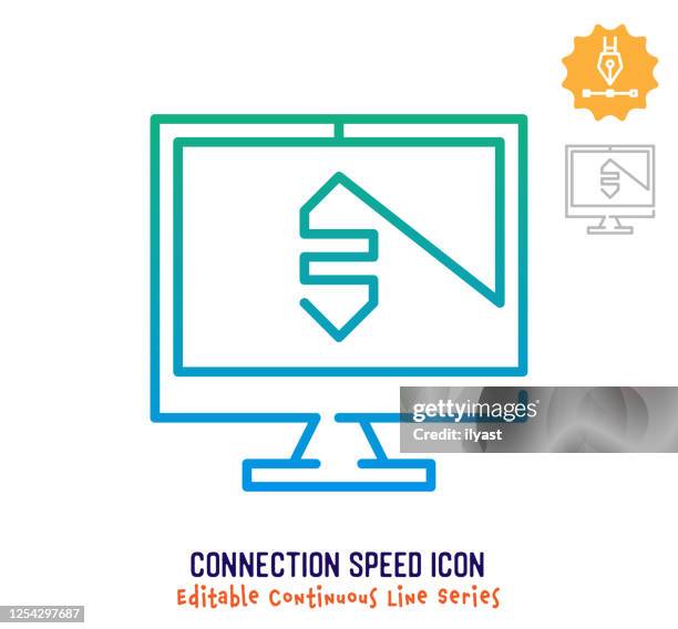 connection speed continuous line editable stroke line - sharing digital information stock illustrations