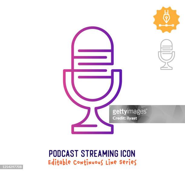 illustrazioni stock, clip art, cartoni animati e icone di tendenza di linea di tratto modificabile in streaming podcast - microfono
