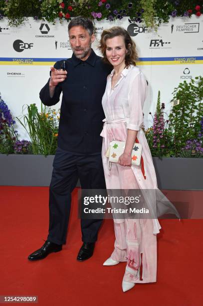 Benjamin Sadler and Karin Hanczewski attend the Lola - German Film Award 2023 - red carpet arrivals at Theater am Potsdamer Platz on May 12, 2023 in...