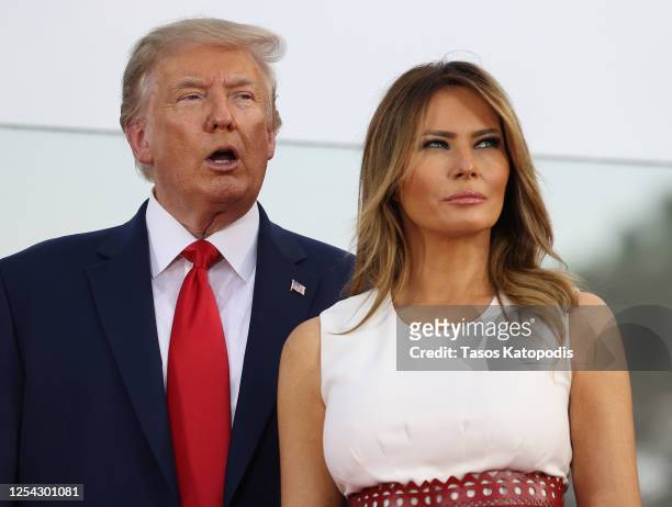 President Donald Trump and first Lady Melania Trump participate in an event on the South Lawn of the White House on July 04, 2020 in Washington, DC....