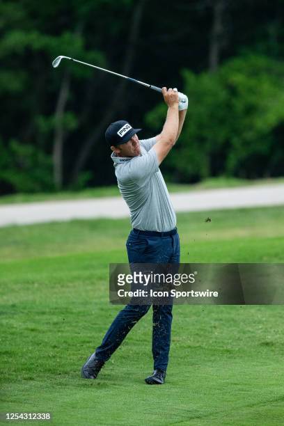 Seamus Power of Ireland hits his second shot on hole 14 during the second round of the AT&T Byron Nelson at TPC Craig Ranch on May 12, 2023 in...
