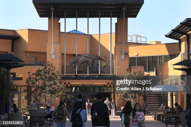 View of students and faculty at the courtyard at the University of California-Irvine in Irvine Thursday, May 11, 2023. UC Irvine is boosting student...