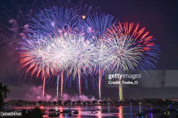 fireworks - celebrating independence day 4th of july - firework display stock pictures, royalty-free photos & images