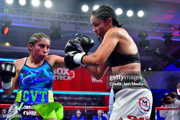 Estrella 'Chacala' Valverde punches Jackie 'Princesa' Nava during an unofficial fight at TV Azteca as part of Volvemos con Punch TV show on July 4,...