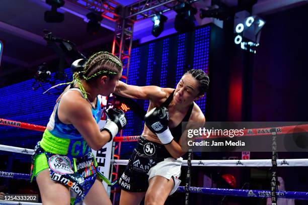 Estrella 'Chacala' Valverde in action against Jackie 'Princesa' Nava during an unofficial fight at TV Azteca as part of Volvemos con Punch TV show on...