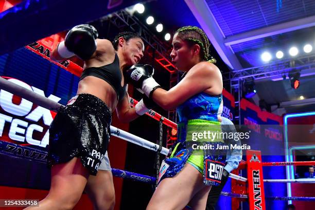 Jackie 'Princesa' Nava in action against Estrella 'Chacala' Valverde during an unofficial fight at TV Azteca as part of Volvemos con Punch TV show on...