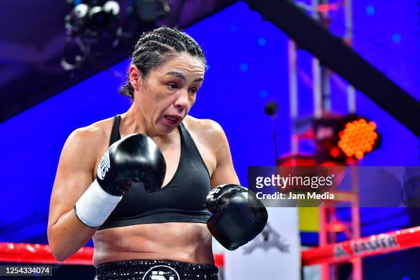 Jackie 'Princesa' Nava looks on during an unofficial fight against Estrella 'Chacala' Valverde at TV Azteca as part of Volvemos con Punch TV show on...