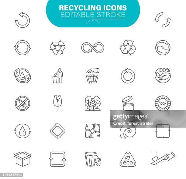 recycling-symbole. set enthält wie paket, kunststoff, organische abfälle, flasche, ökosystem, gliederung, illustration - brennbar stock-grafiken, -clipart, -cartoons und -symbole