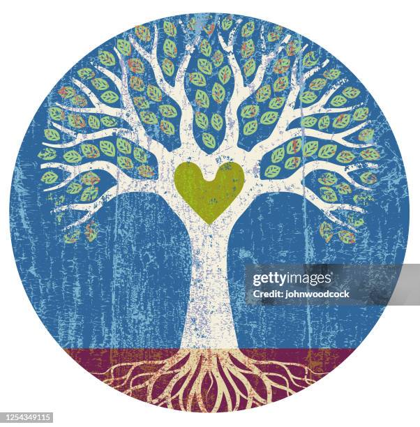 colourful round tree illustration - enlarged heart stock illustrations