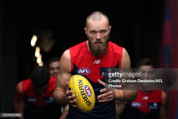 Max Gawn of the Demons leads out his teammates for the round 5 AFL match between the Melbourne Demons and the Richmond Tigers at Melbourne Cricket...