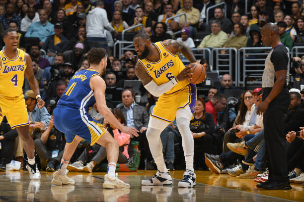 LeBron James of the Los Angeles Lakers during Game 6 of the Western Conference Semi-Finals 2023 NBA Playoffs on May 12, 2023 at Crypto.Com Arena in...