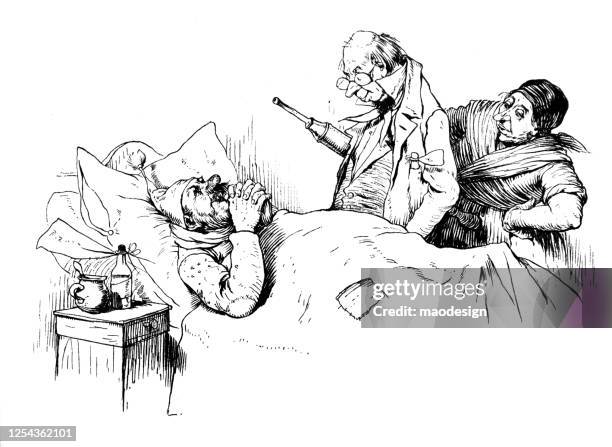 doctor came to the patient with a big syringe - patient history stock illustrations