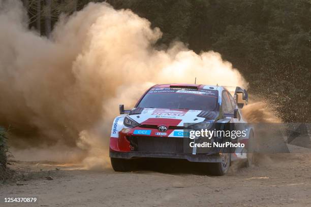 Kalle ROVANPERA and Jonne HALTTUNEN in TOYOTA GR Yaris Rally1 HYBRID in action SS1 Lousa of WRC Vodafone Rally Portugal 2023 in Lousa - Portugal, on...