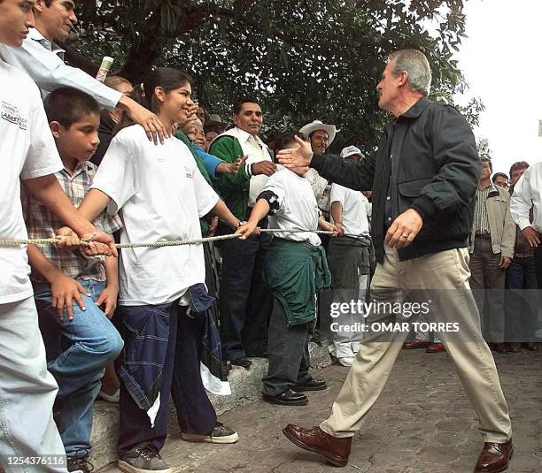 Former Mexican interior minister and front-runner in the ruling Institutional Revolutionary Party's upcoming elections, Francisco Labastida, greets...