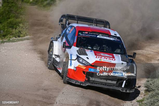 Kalle Rovanpera of Finland and Jonne Halttunen of Finland compete in their TOYOTA GR Yaris Rally1 HYBRID during the SS9 Vieira do Minho on Day Three...