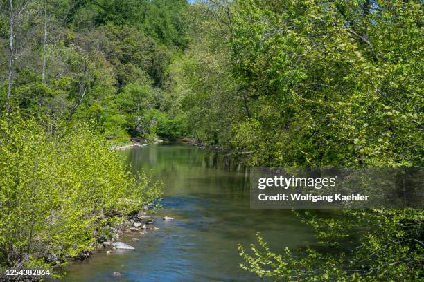 View of the Patapsco River at Ellicott City, a historic town in Howard County, Maryland, United States of America.