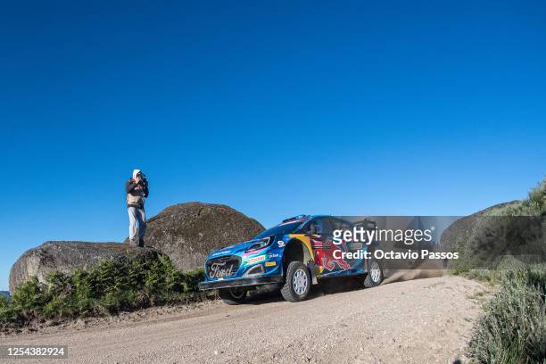 Pierre-Louis Loubet of France and Nicolas Gilsoul of Belgium compete in their FORD Puma Rally1 HYBRID during the SS9 Vieira do Minho on Day Three of...