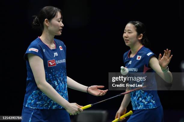 Mayu Matsumoto of Team Japan practices during a training session ahead of Sudirman Cup 2023 at Suzhou Olympic Sports Center Gymnasium on at Suzhou...