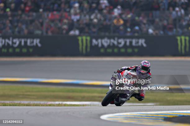 Johann Zarco of France and Prima Pramac Racing competes during the MotoGP of France - Qualifying at Circuit Bugatti on May 13, 2023 in Le Mans,...