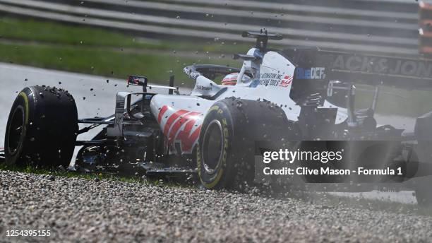 Romain Grosjean of France driving the Haas F1 Team VF-20 Ferrari runs wide during the Formula One Grand Prix of Austria at Red Bull Ring on July 05,...